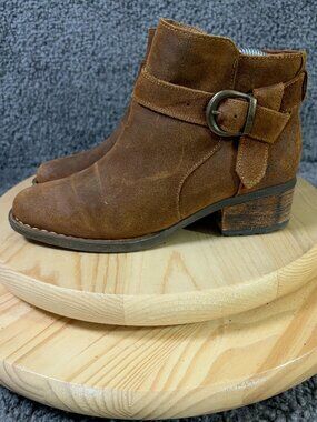 Born Morocco Boots Womens Size 7 Brown Distressed Suede Block Heel Ankle Booties